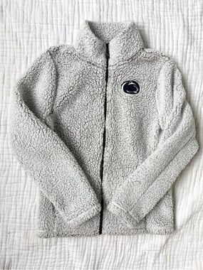 Penn State Sherpa Jacket Juniors M 7/9 Fleece Full Zip Cozy Gray